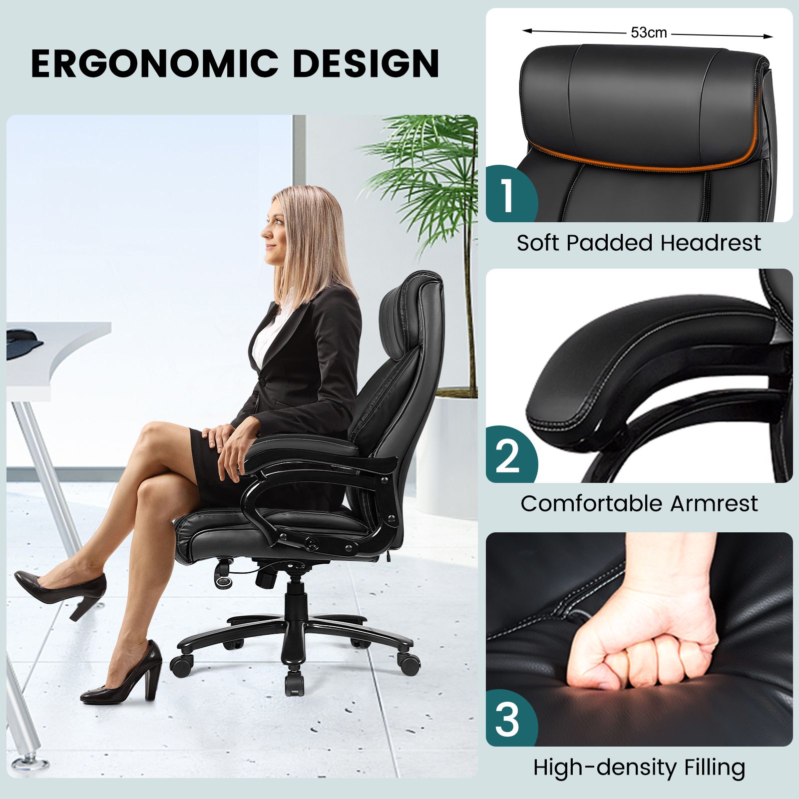 Ergonomic Office Chair with Padded Armrests and Adjustable Height